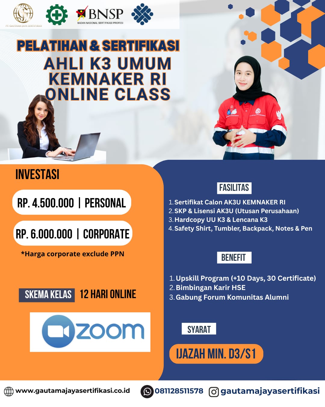 Pelatihan & Sertifikasi Ahli K3 Umum Kemnaker RI Online Class