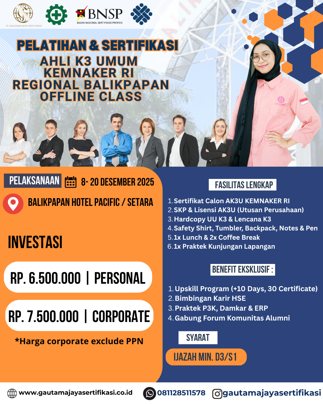 Pelatihan & Sertifikasi Ahli K3 Umum Kemnaker RI Regional Balikpapan Offline Class
