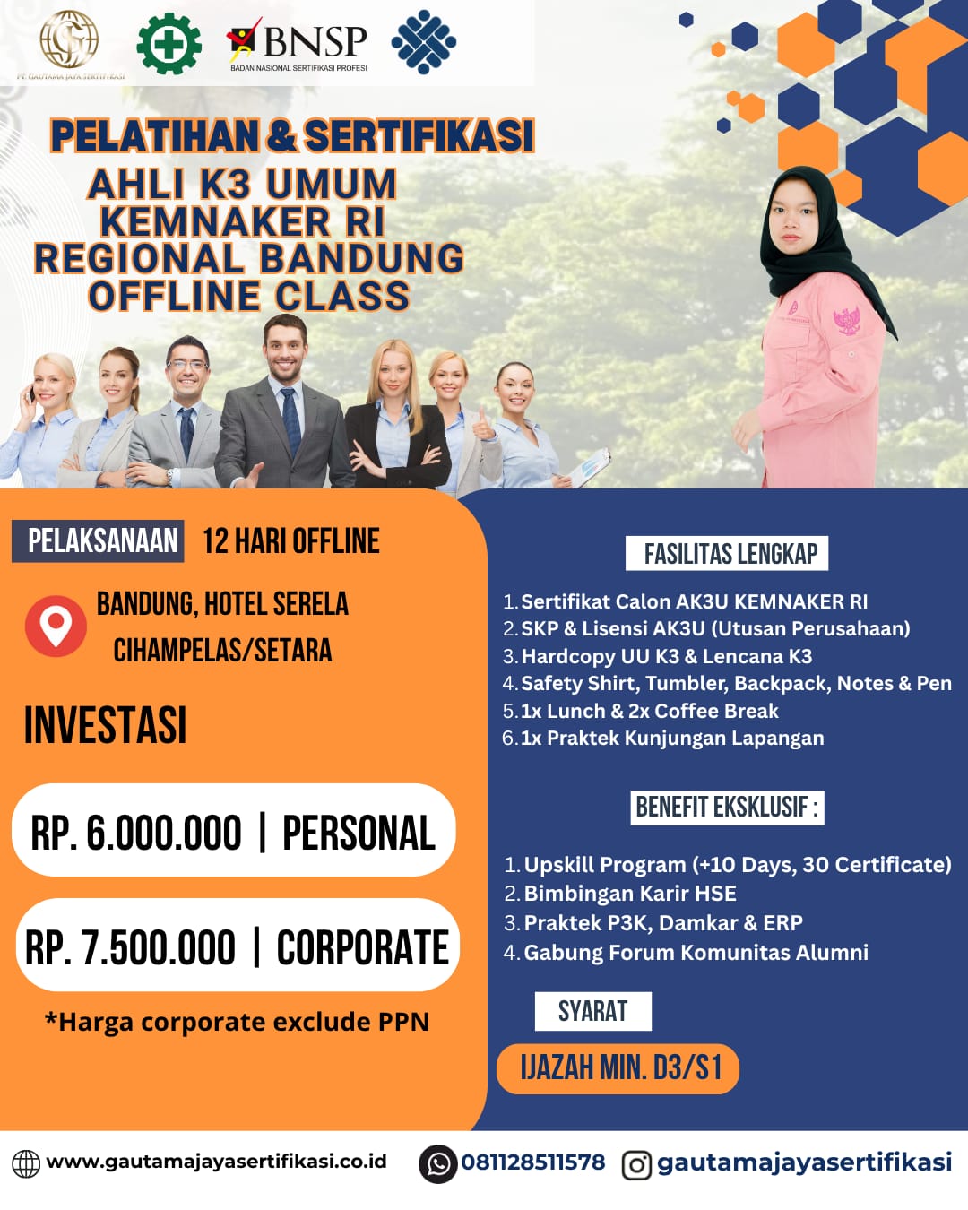 Pelatihan & Sertifikasi Ahli K3 Umum Kemnaker RI Regional Bandung Offline Class