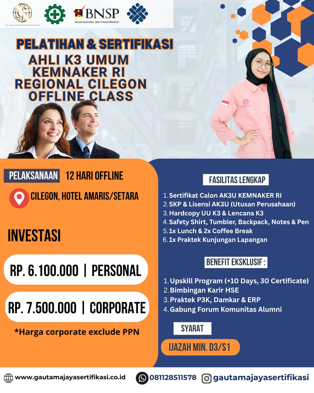 Pelatihan & Sertifikasi Ahli K3 Umum Kemnaker RI Regional Cilegon (Offline Class)