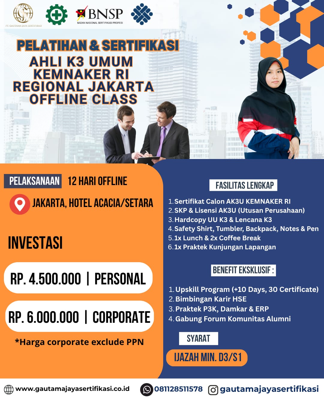 Pelatihan & Sertifikasi Ahli K3 Umum Kemnaker RI Regional Jakarta (Offline Class)