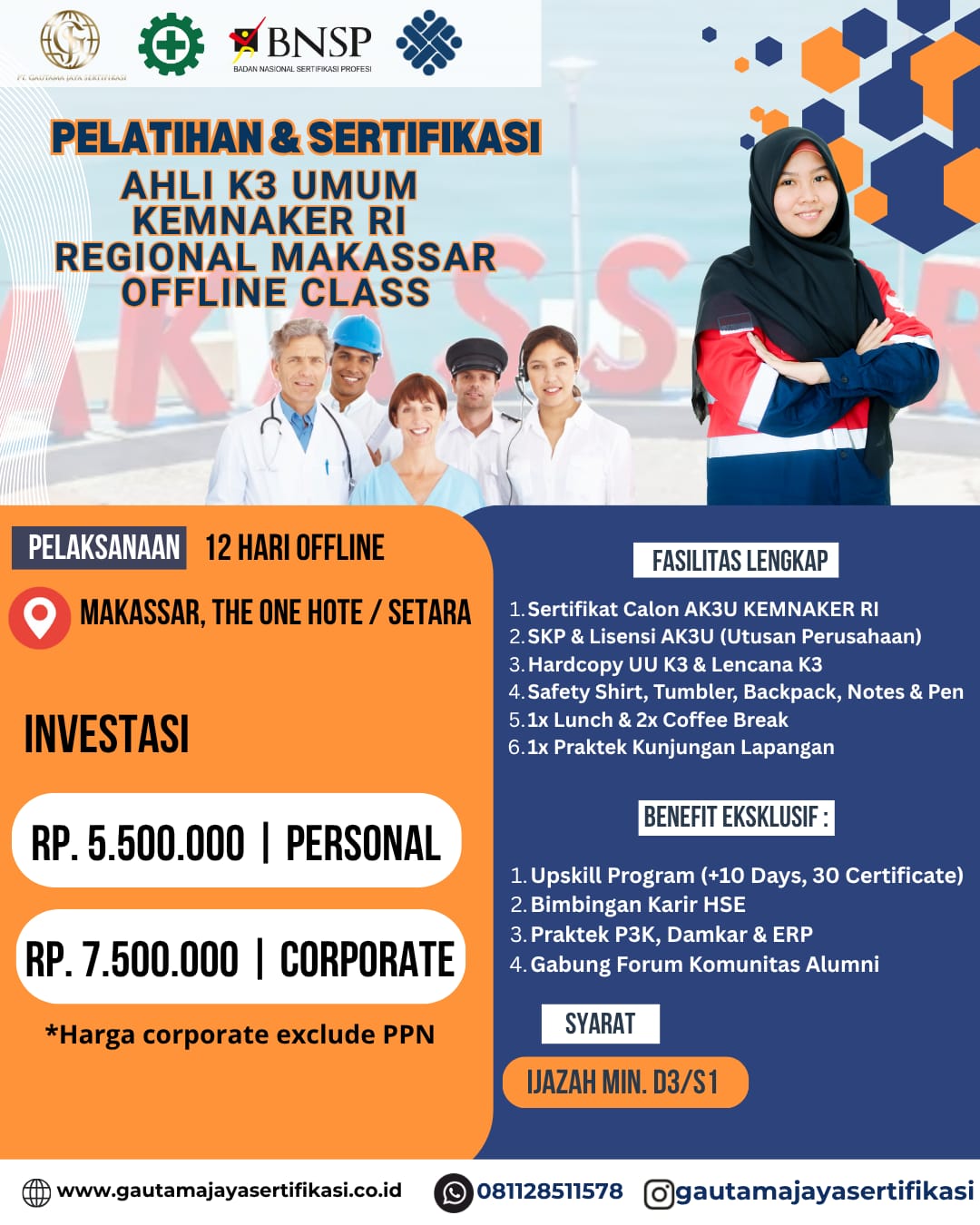 Pelatihan & Sertifikasi Ahli K3 Umum Kemnaker RI Regional Makassar Offline Class