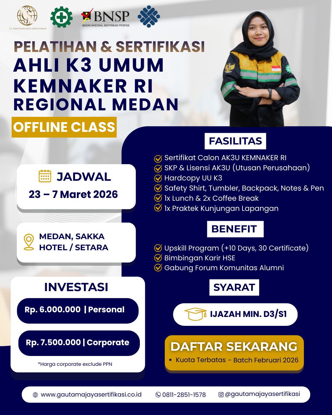 Pelatihan & Sertifikasi Ahli K3 Umum KEMNAKER RI Regional Medan (Offline Class) 2