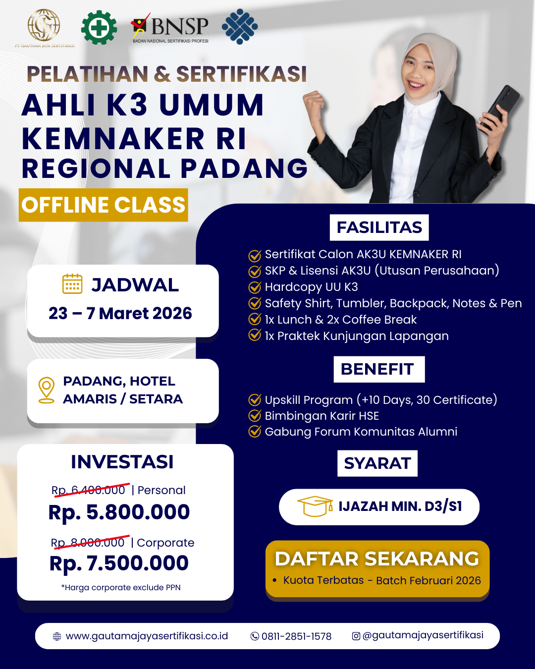 Pelatihan & Sertifikasi Ahli K3 Umum KEMNAKER RI Regional Padang 2 