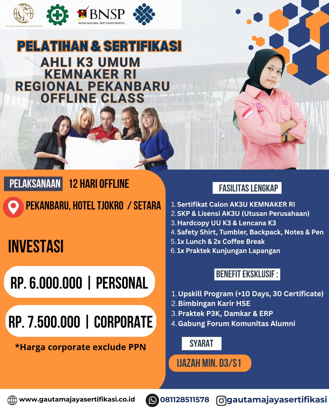 Pelatihan & Sertifikasi Ahli K3 Umum KEMNAKER RI Regional Pekanbaru (Offline Class)