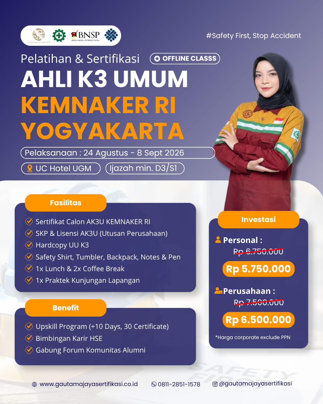 Pelatihan & Sertifikasi Ahli K3 Umum KEMNAKER RI Regional Yogyakarta