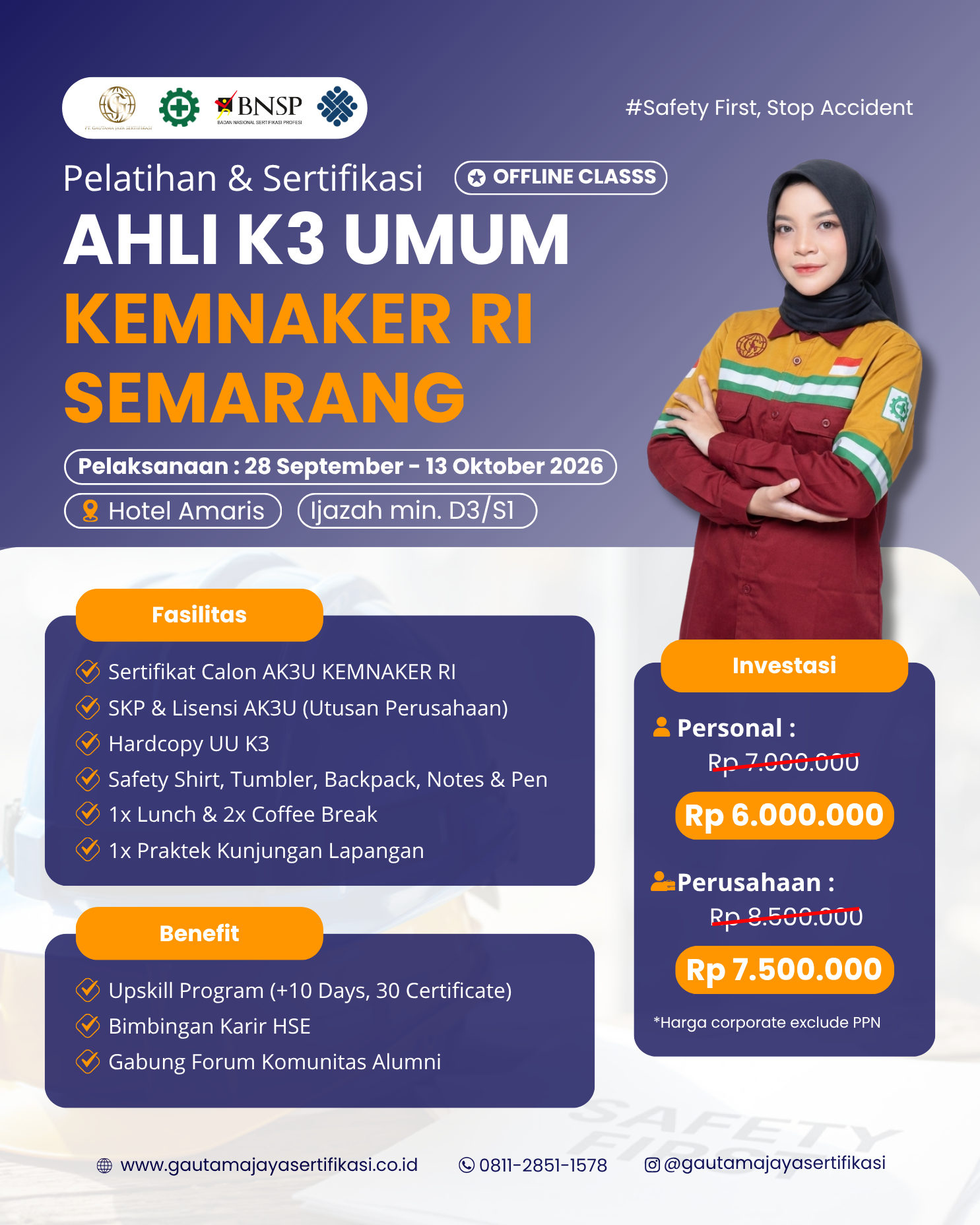 Pelatihan & Sertifikasi Ahli K3 Umum KEMNAKER RI – Regional Semarang (Offline Class)