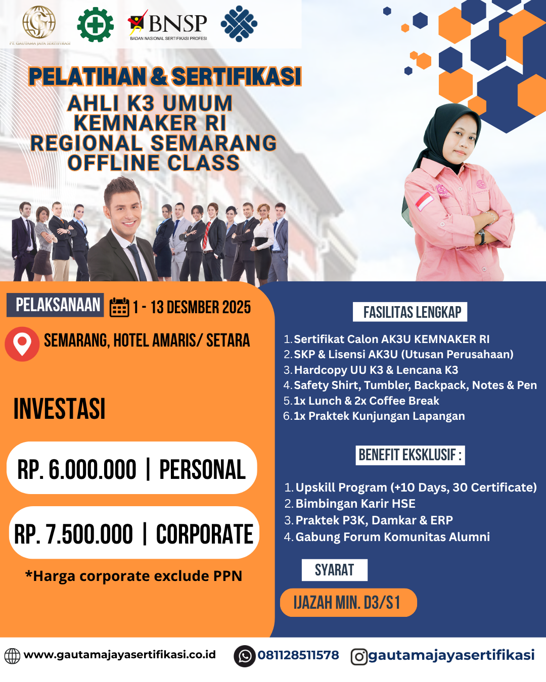 Pelatihan & Sertifikasi Ahli K3 Umum KEMNAKER RI – Regional Semarang (Offline Class)