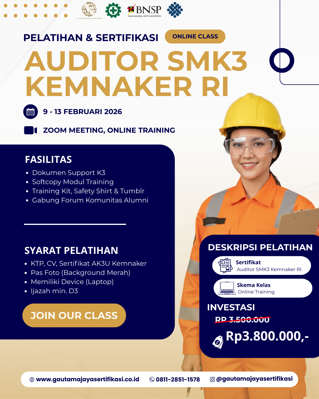 Pelatihan & Sertifikasi Auditor SMK3 Kemnaker RI