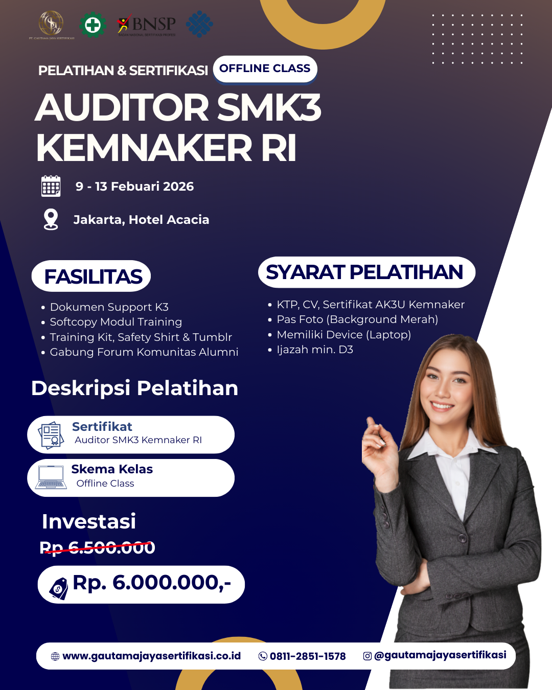Pelatihan & Sertifikasi Auditor SMK3 Kemnaker RI Offline Class