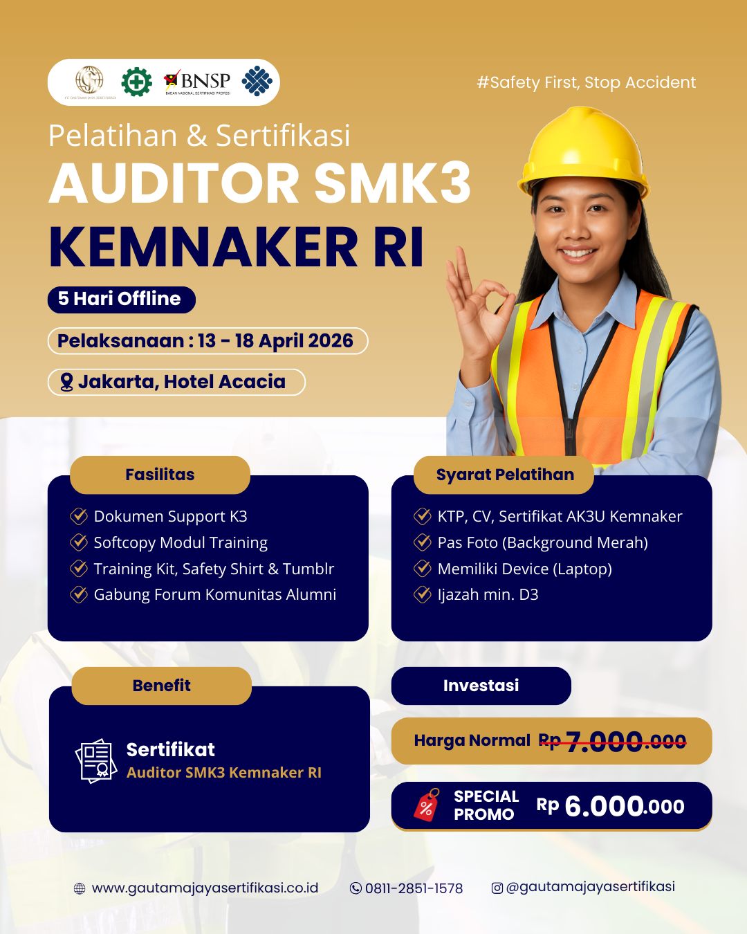 Pelatihan & Sertifikasi Auditor SMK3 Kemnaker RI Offline Class