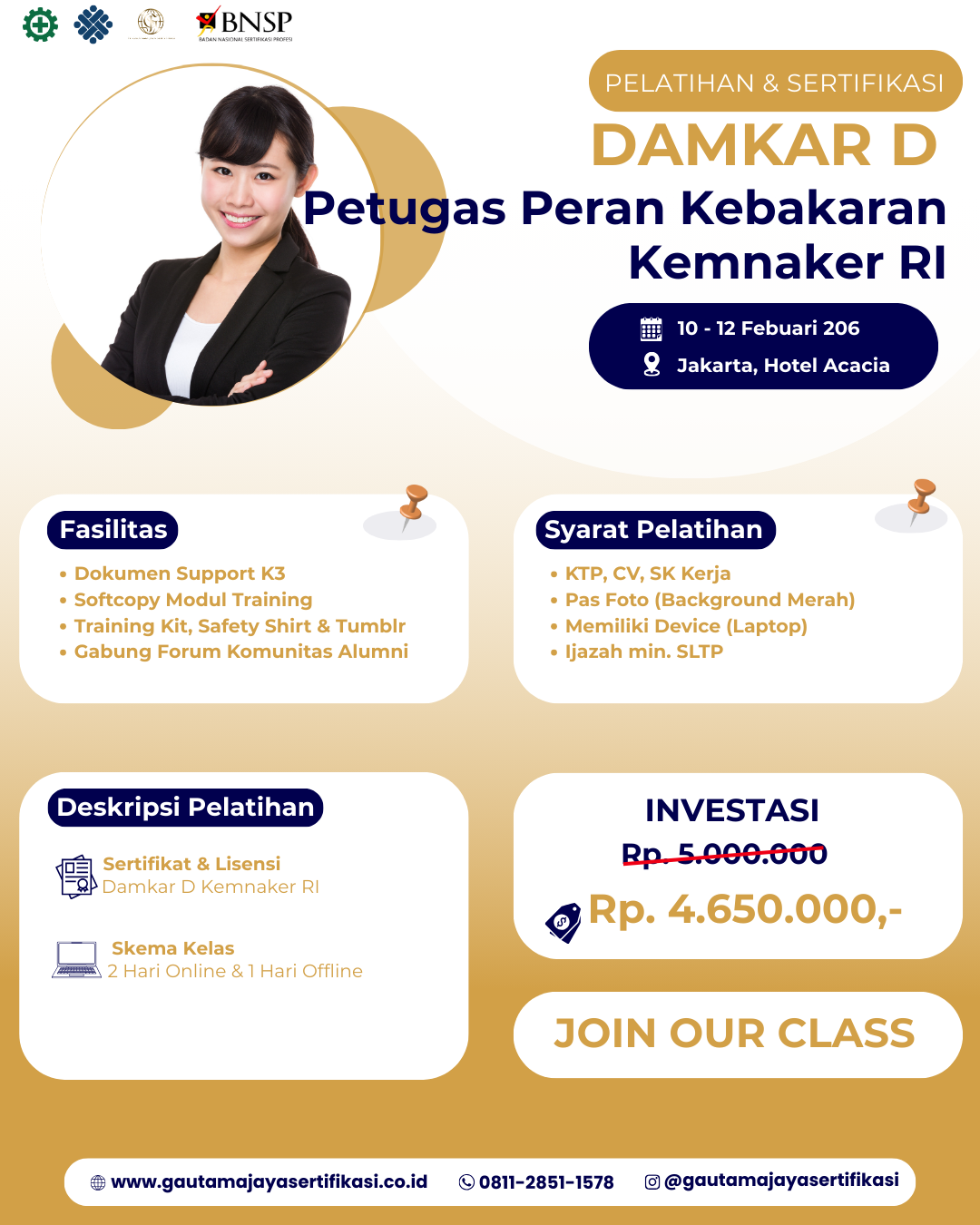 Pelatihan & Sertifikasi DAMKAR D – Petugas Peran Kebakaran KEMNAKER RI