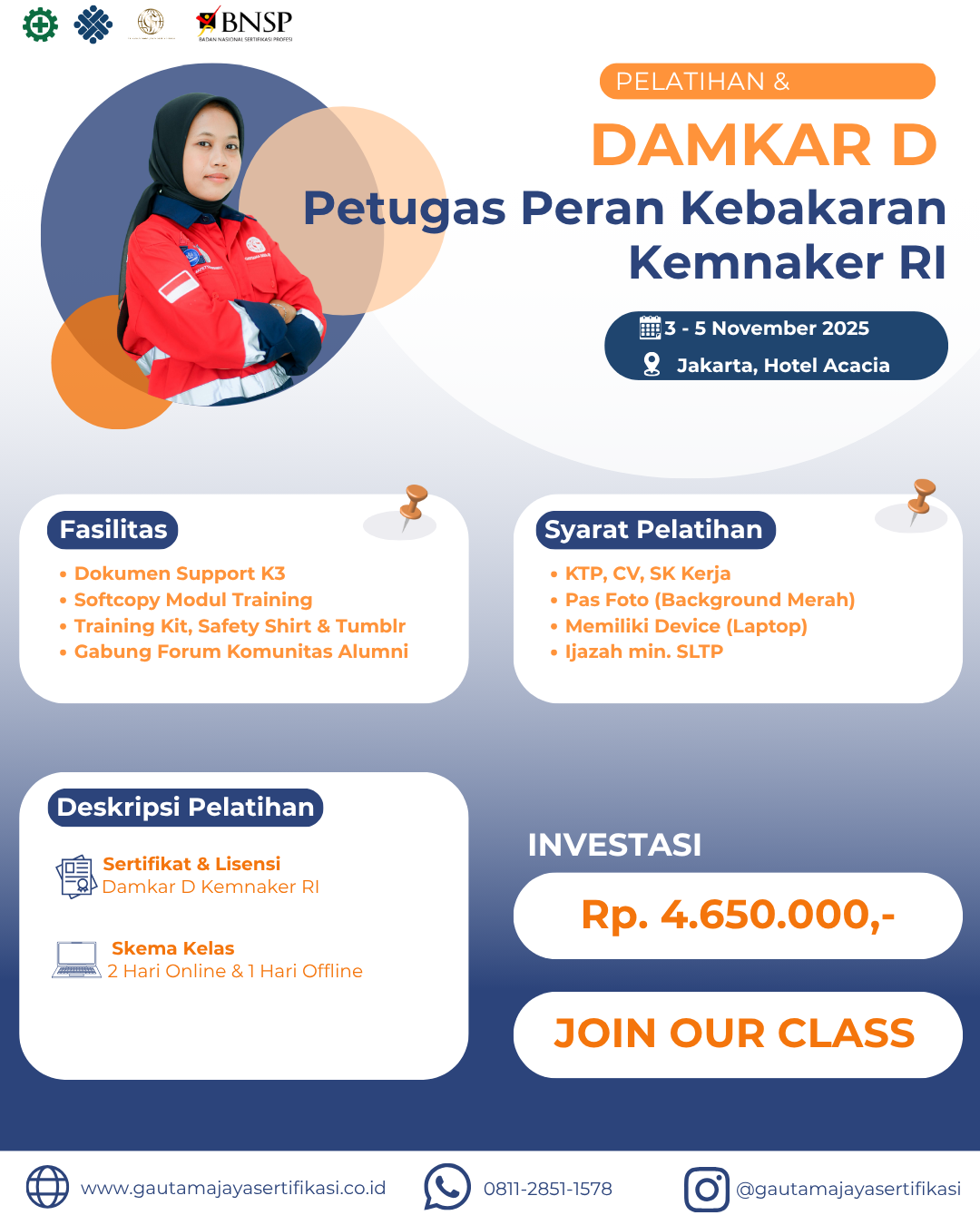 Pelatihan & Sertifikasi DAMKAR D – Petugas Peran Kebakaran KEMNAKER RI