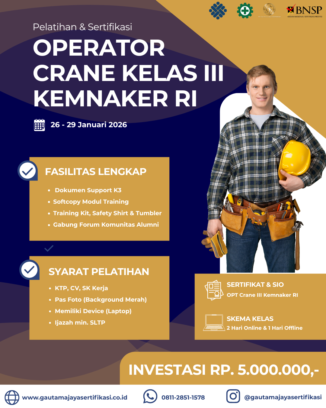 Pelatihan & Sertifikasi Operator Crane Kelas III Kemnaker RI