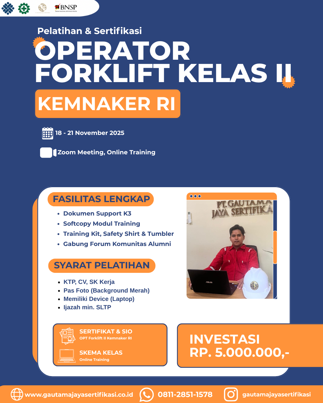 Pelatihan & Sertifikasi Operator Forklift Kelas II Kemnaker RI
