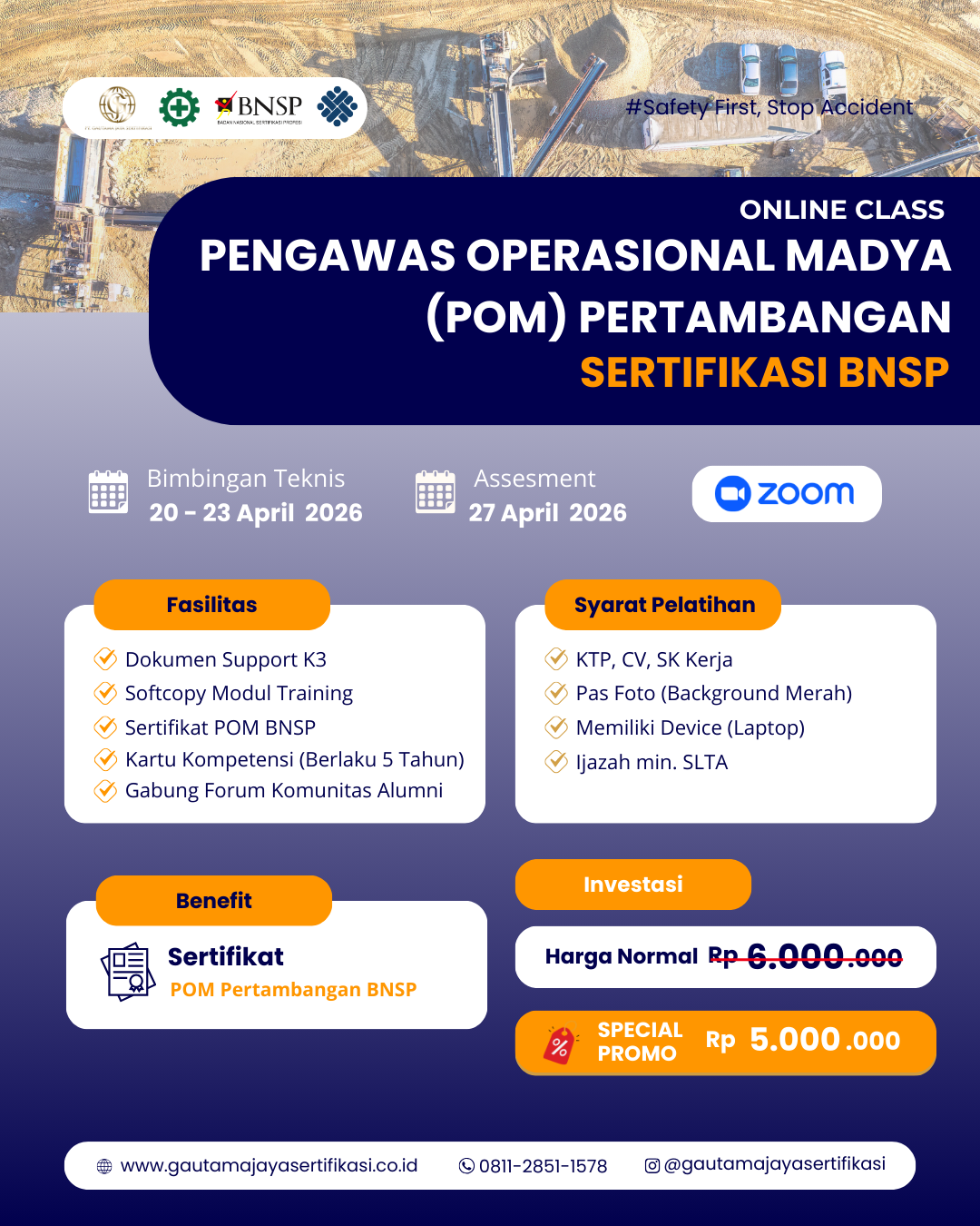 Pelatihan & Sertifikasi Pengawas Operasional Madya (POM) Pertambangan