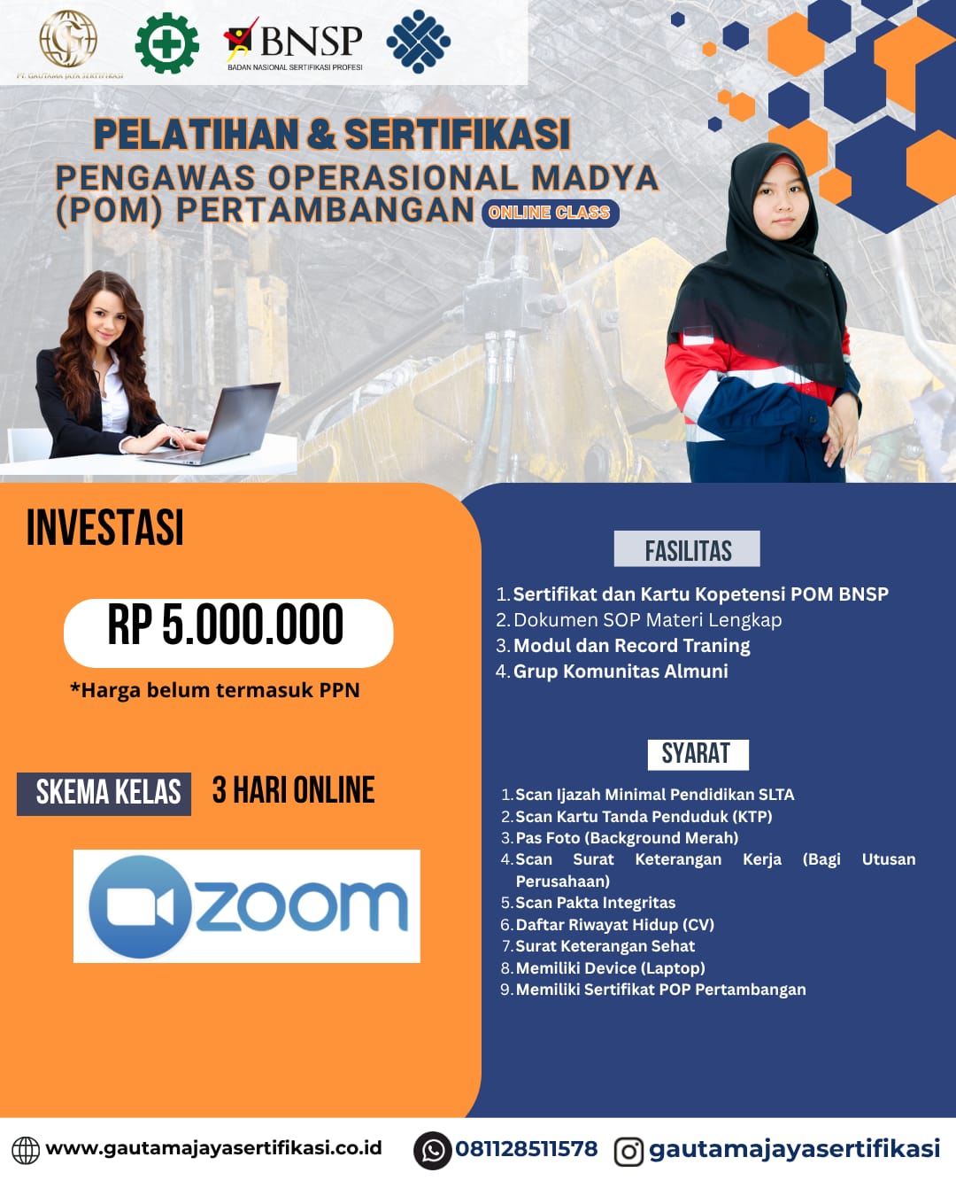 Pelatihan & Sertifikasi Pengawas Operasional Madya (POM) Pertambangan