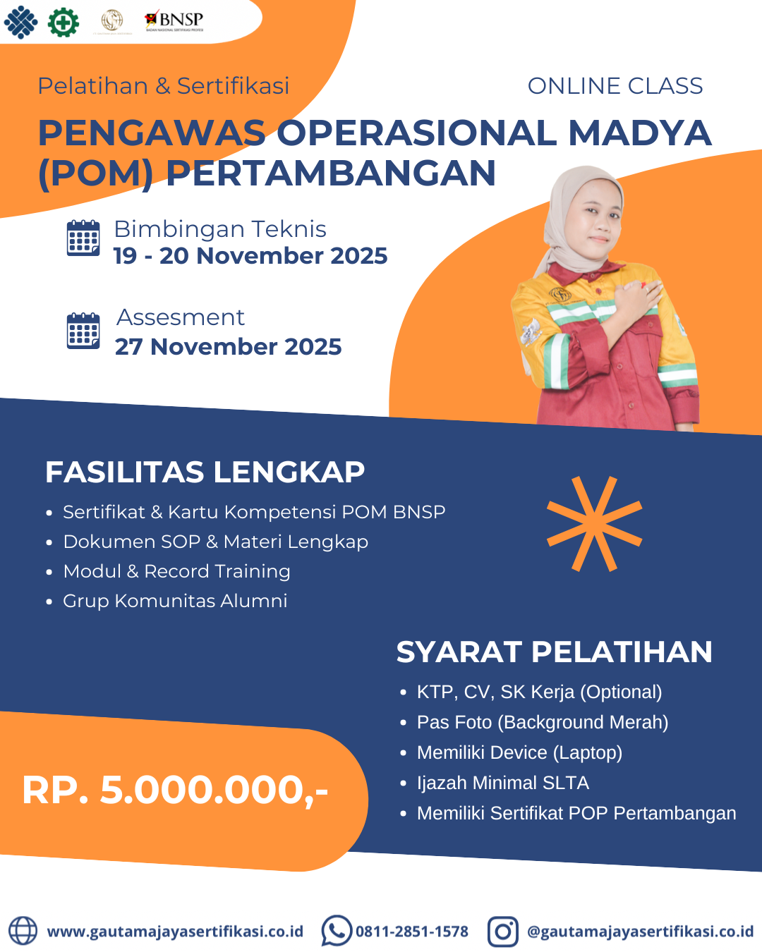 Pelatihan & Sertifikasi Pengawas Operasional Madya (POM) Pertambangan Sertifikasi BNSP