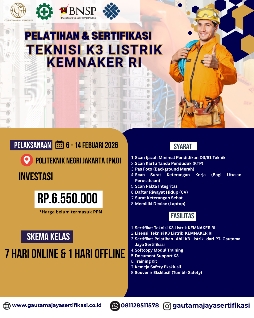 Pelatihan & Sertifikasi Teknisi K3 Listrik Kemnaker RI