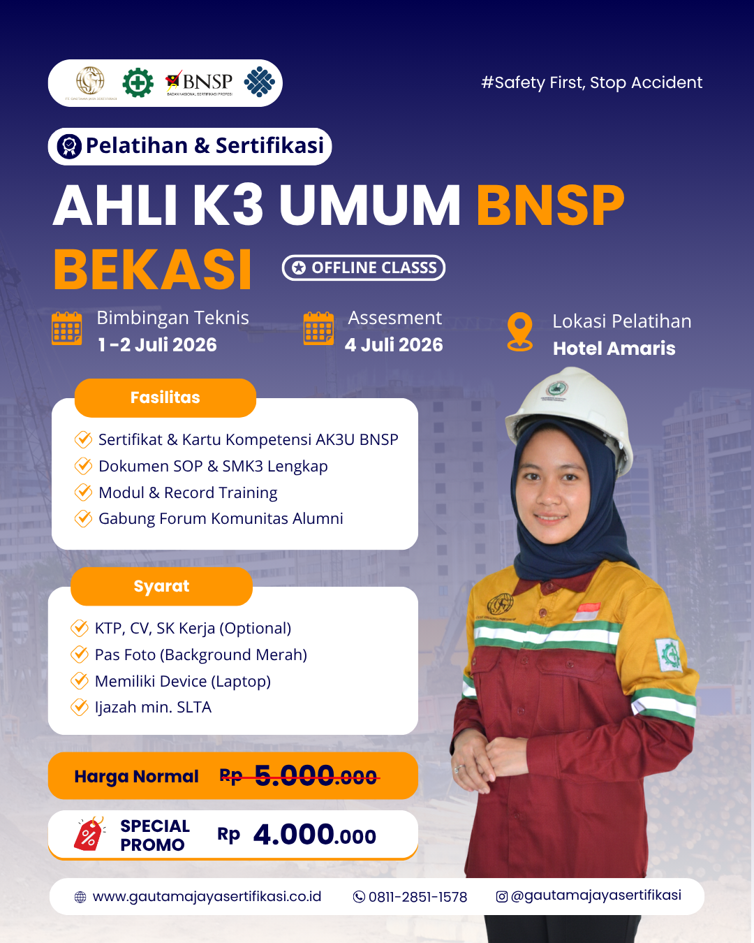 Pelatihan Ahli K3 Umum Sertifikasi BNSP Bekasi
