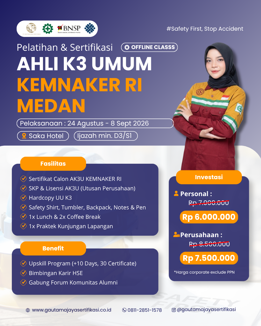 Pelatihan Ahli K3 Umum Sertifikasi BNSP medan
