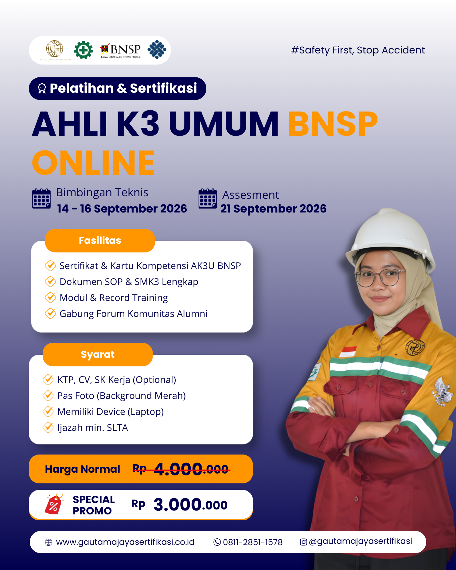 Pelatihan Ahli K3 Umum Sertifikasi BNSP (Online Class) 1