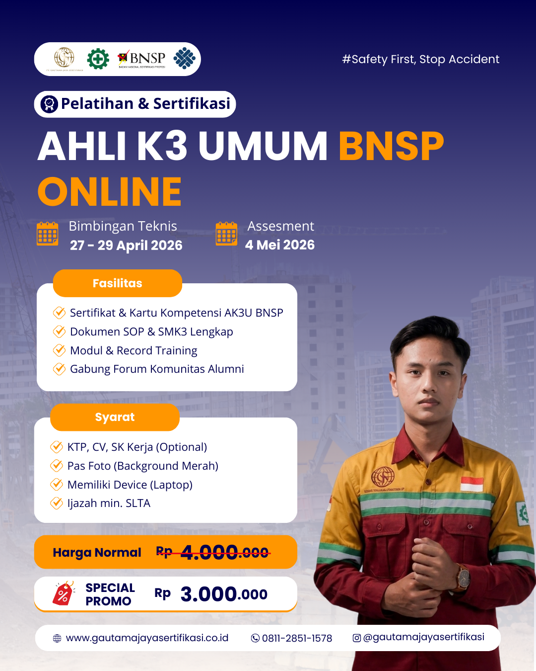 Pelatihan Ahli K3 Umum Sertifikasi BNSP (Online Class) 2