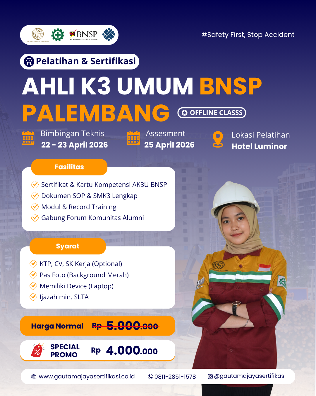 Pelatihan Ahli K3 Umum Sertifikasi BNSP Palembang