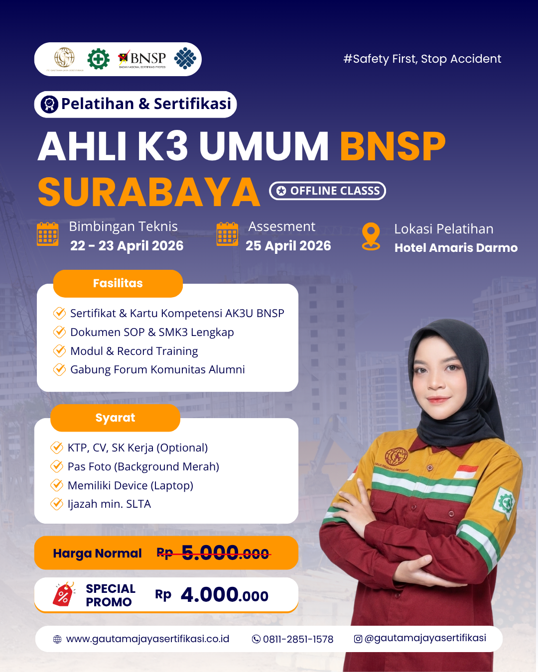 Pelatihan Ahli K3 Umum Sertifikasi BNSP Surabaya