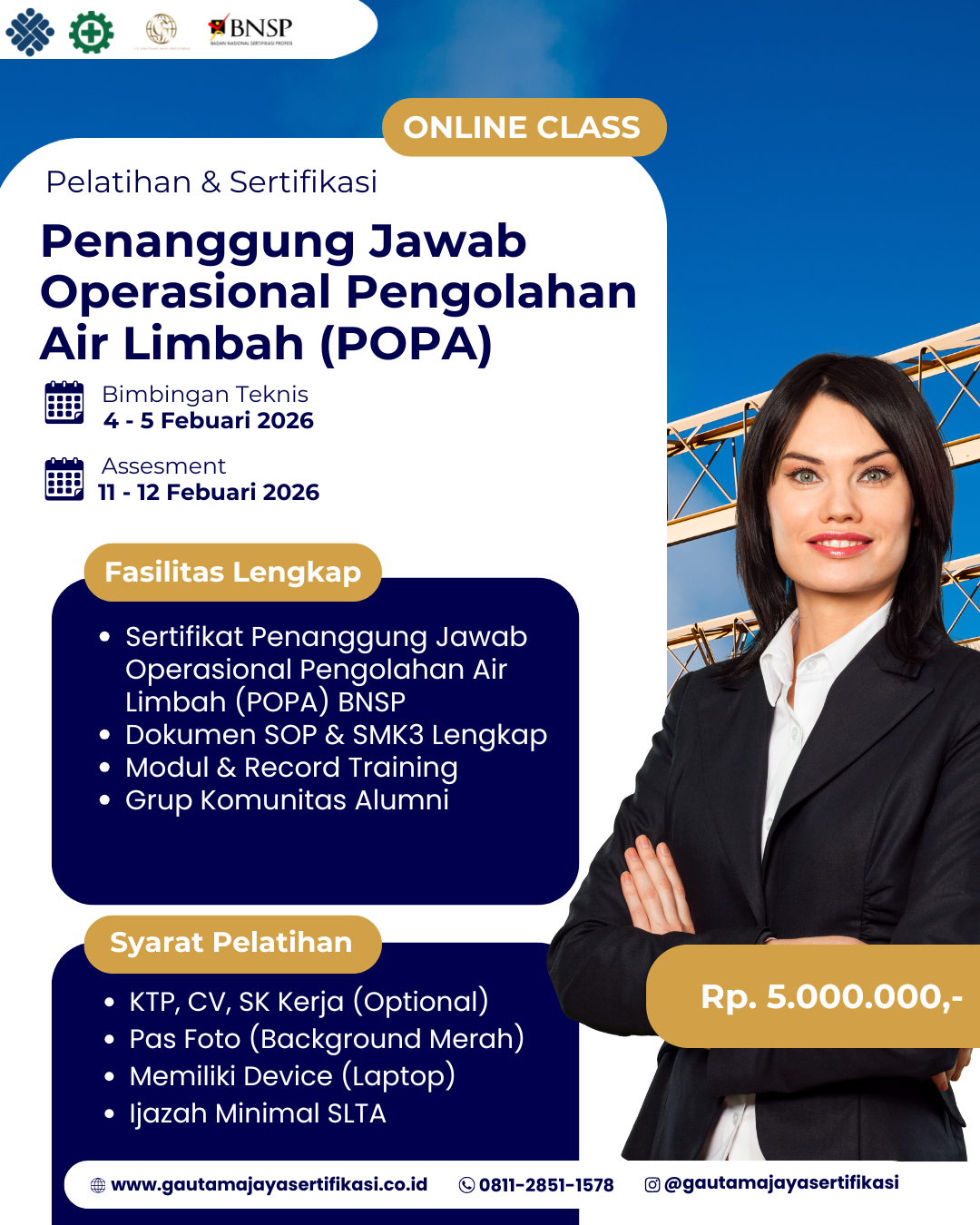 Penanggung Jawab Operasional Pengolahan Air Limbah (POPA) Sertifikasi BNSP