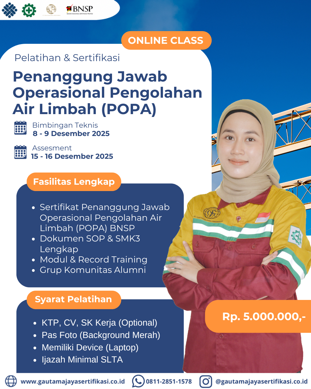 Penanggung Jawab Operasional Pengolahan Air Limbah (POPA) Sertifikasi BNSP