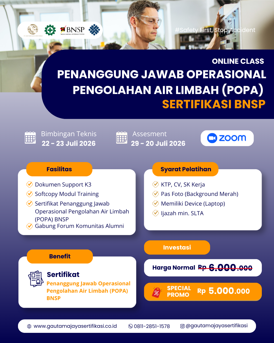Penanggung Jawab Operasional Pengolahan Air Limbah (POPA) Sertifikasi BNSP
