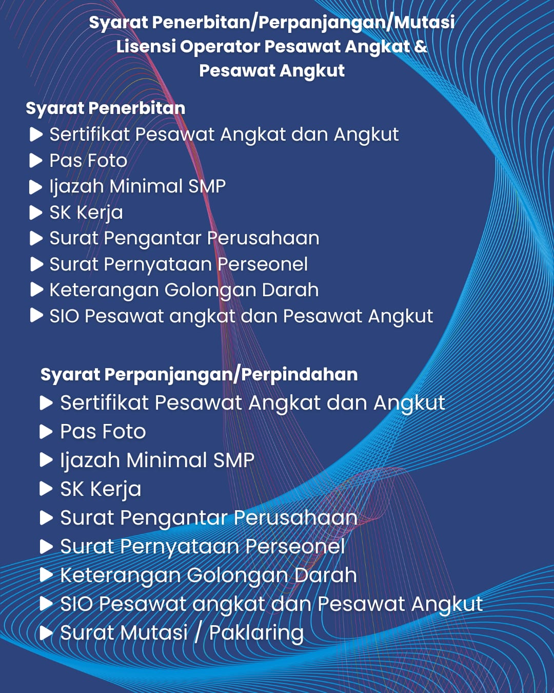 Syarat Penerbitan, Perpanjangan, dan Mutasi Lisensi Operator Pesawat Angkat & Pesawat Angkut
